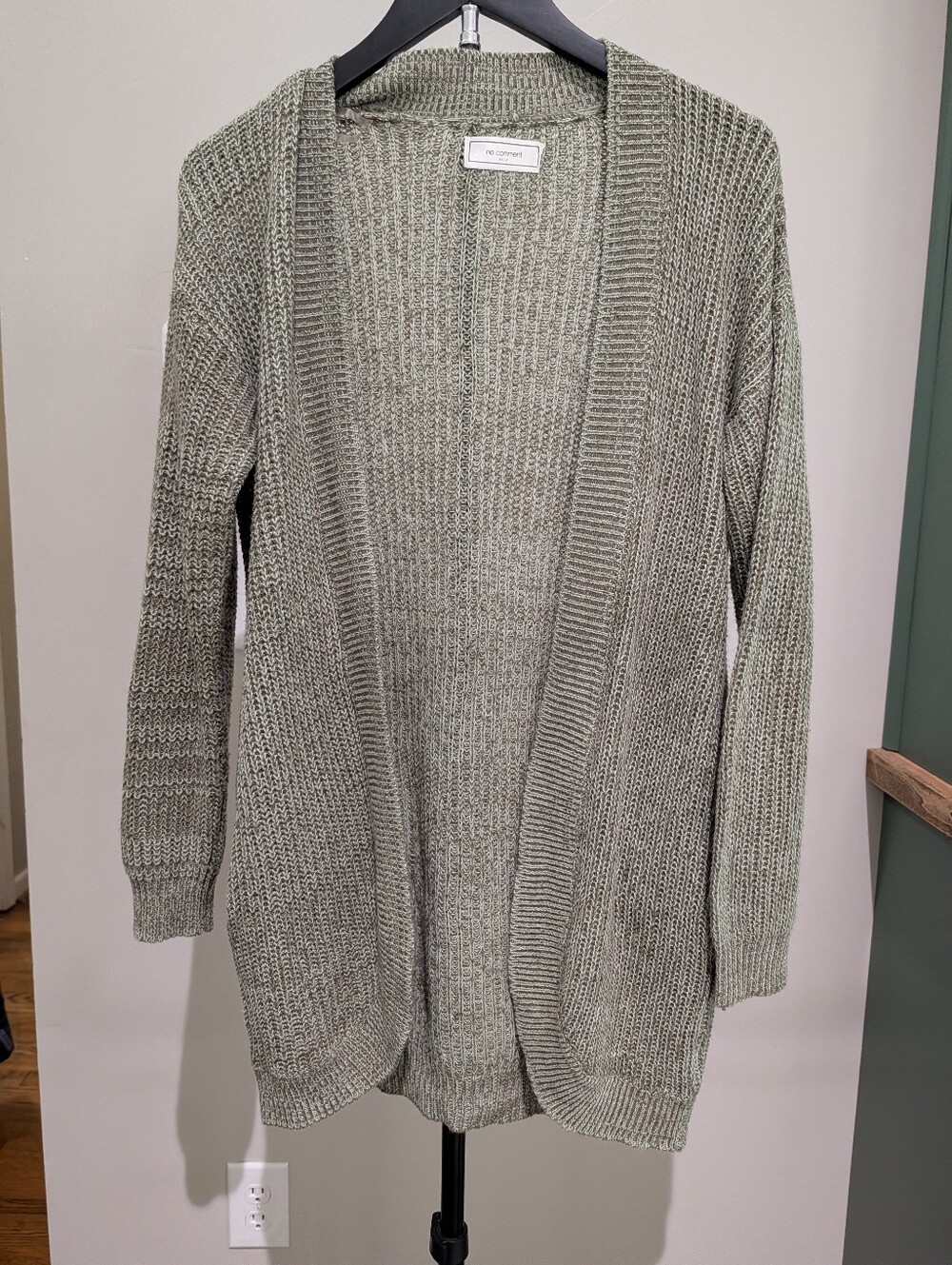 No Comment Olive Green Open-Front Knit Cardigan